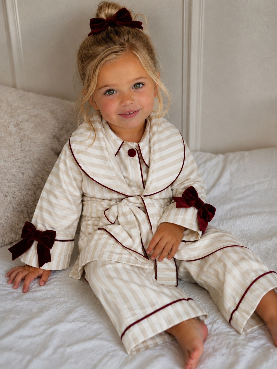 Cream Stripe Luxe Nutcracker Pyjamas And Robe Set