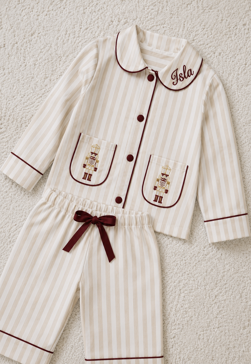 Cream Stripe Luxe Nutcracker Pyjamas And Robe Set