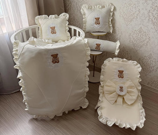 Ivory Bonnie Bear 5 Piece Bedding set