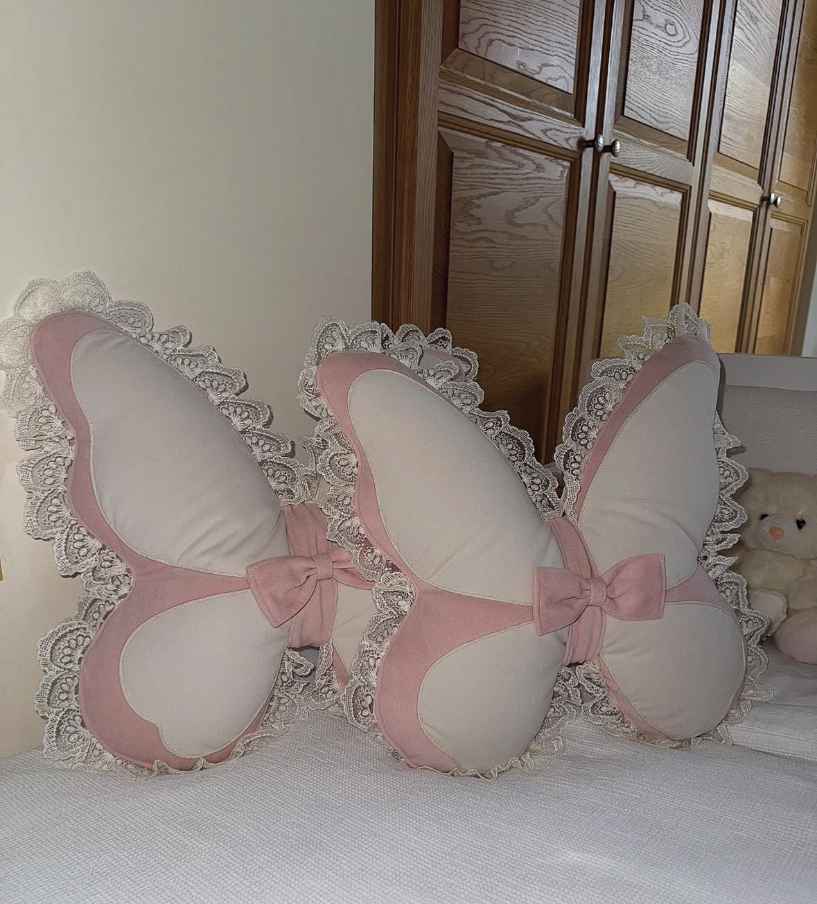 Velvet Butterfly Lace Cushion set of two